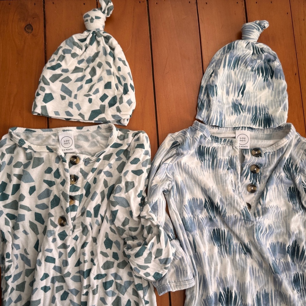 Lou lou and company baby knotted gowns and cap sets 3-6m